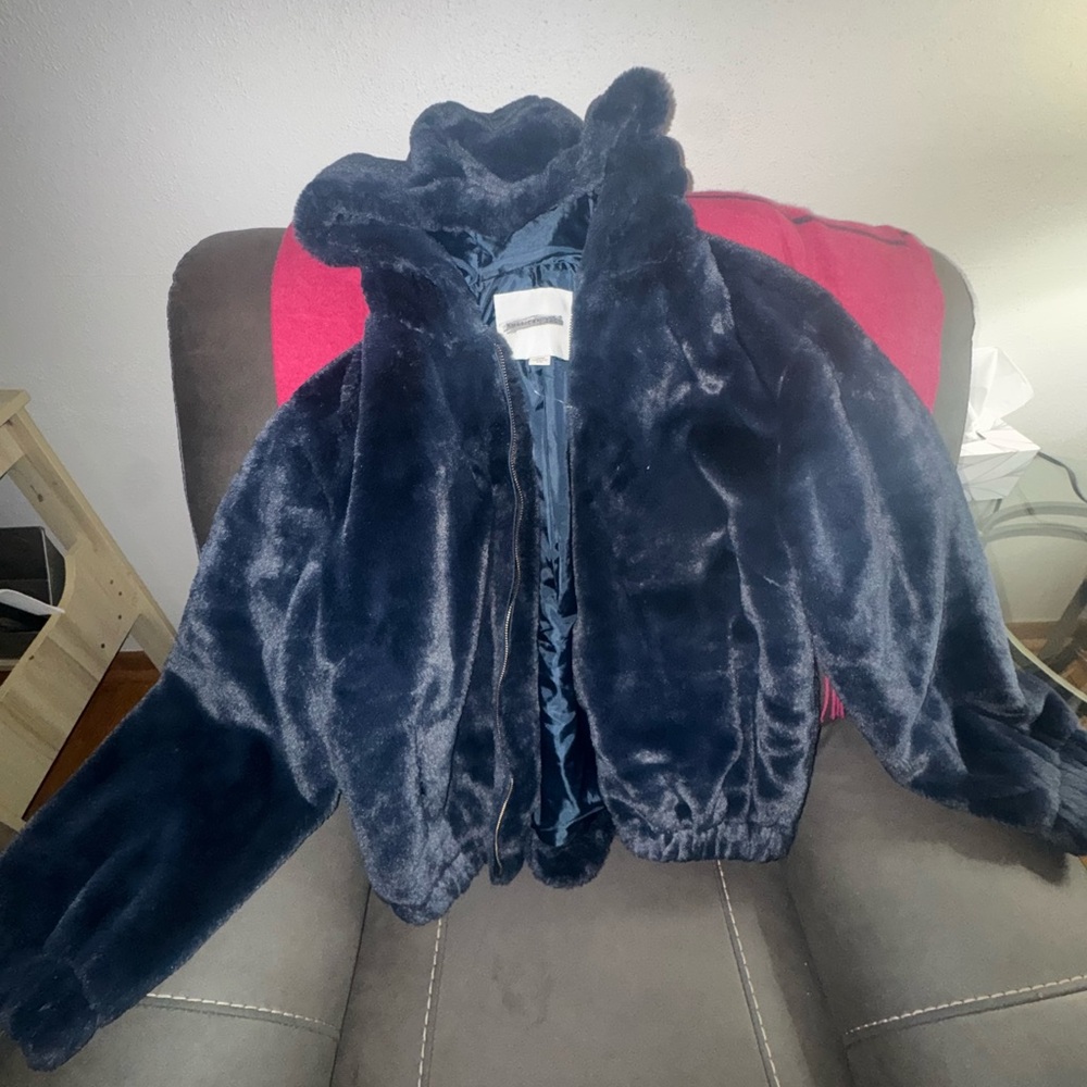 American Eagle Outfitters Navy Faux Fur Jacket